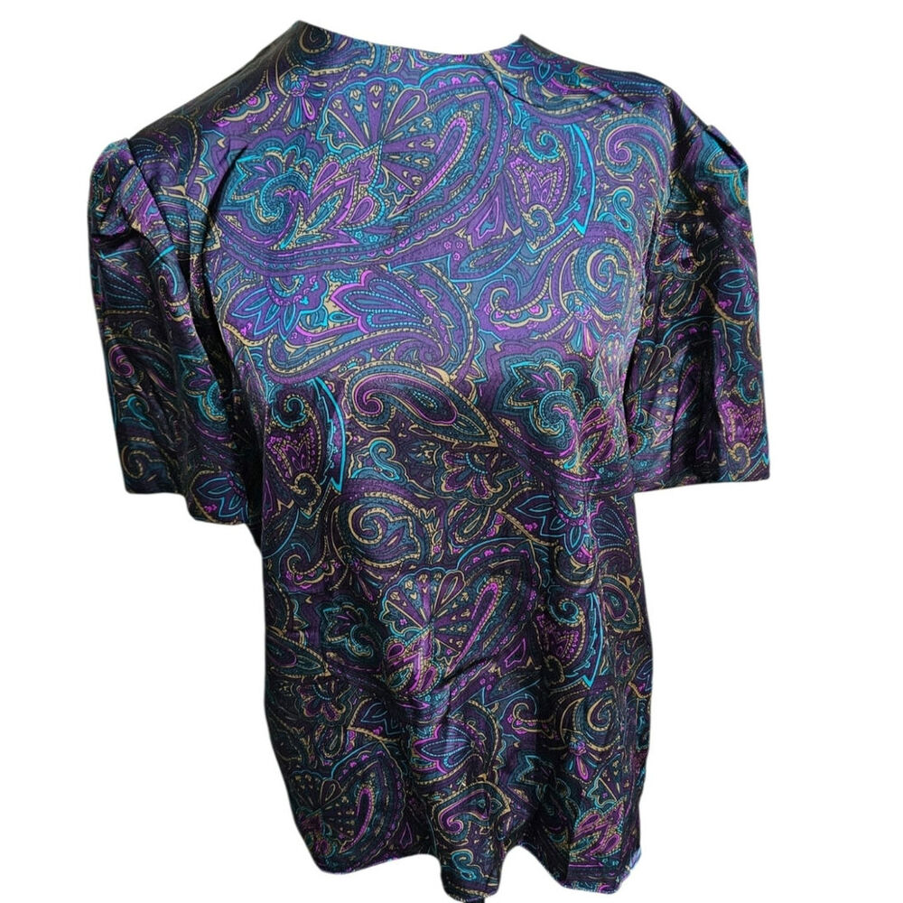 RARE Vintage Stirling Cooper London NY Paisley Satin Blouse Size 10